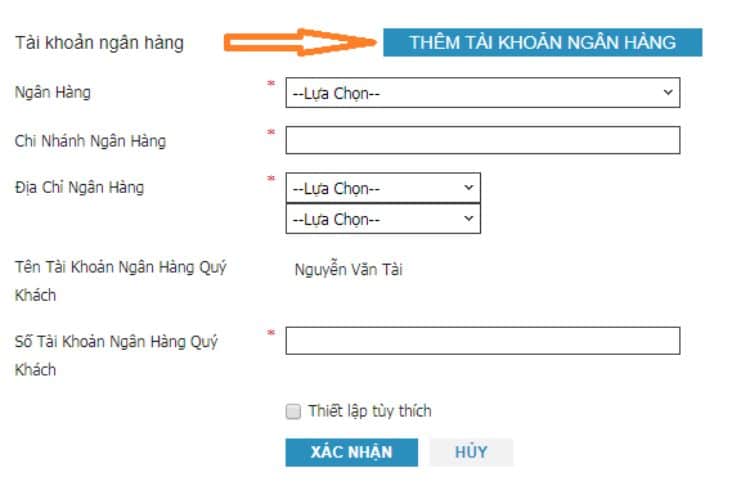 thêm tài khoản ngân hàng